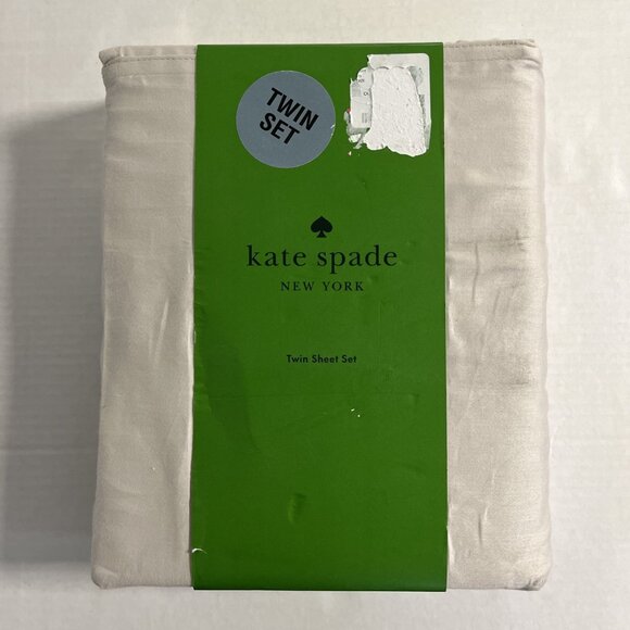 Kate Spade Twin Sheet Set Light Pale Gray Cotton Sateen Classic Neutral - Picture 3 of 8